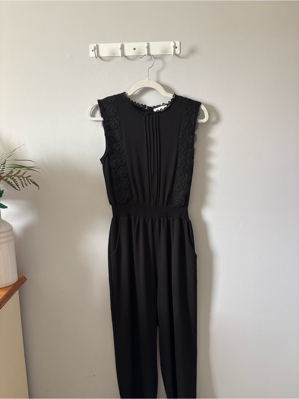 Sleeveless Black Lace-Trim Jumpsuit